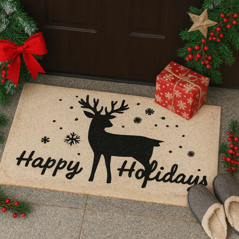 Paillasson en PVC durable pour Noël, 15,7 po x 27,6 po | Matériau 100% PVC, antidérapant | Conception festive des Fêtes, parfaite pour une utilisation intérieure et extérieure, facile à nettoyer, ajoute de la joie à votre entrée de maison