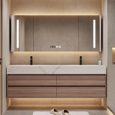 Light luxury simple log bathroom cabinet