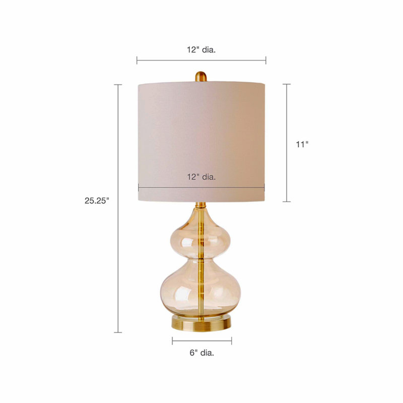Gold Gourd Shape Glass Table Lamp Set with Drum Shade