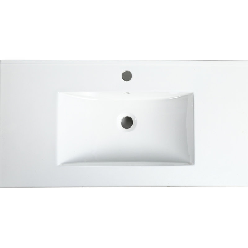 Lavabo 36 po en céramique pour salle de bain - blanc, avec trou de trop-plein, facile d'entretien, robinet pré-percé l 17,76 po x H 6,59 po x P 34,96 po