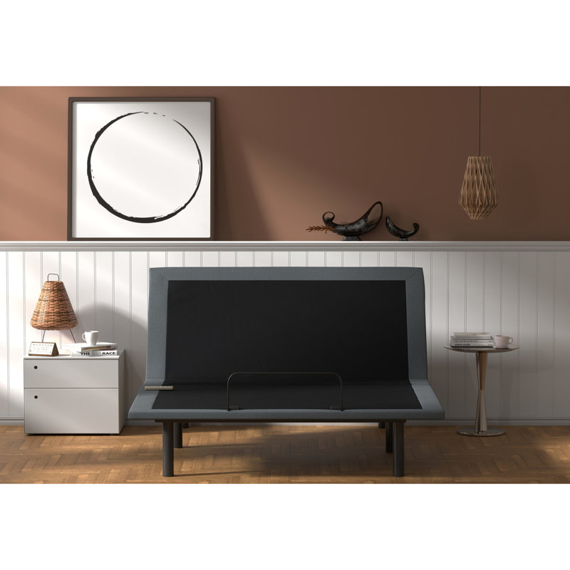 Twin Xl Adjustable Bed Base - Os4, Head And Foot Adjust, Strong Steel Frame Os4 Black Grey Position, Center Folding, Wireless, Easy