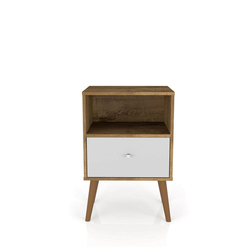 Commode Mid-Century moderne pour le rangement de chevet dans la chambre à coucher, Brun / Blanc