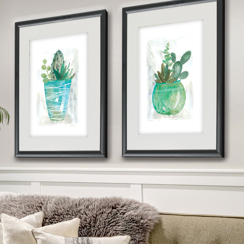 « summer cactus », ensemble de 2 reproductions encadrées, Cadre noir