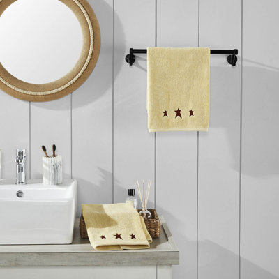 Timeless Linens Burgundy Prim Stars Creme Hand Towel Set of 2 16x26