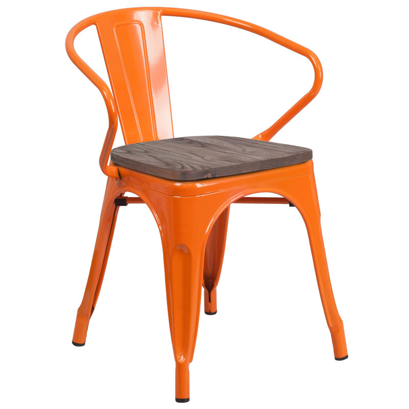 Kester 4 Pk. Metal Chair with Wood Seat and Arms, Orange