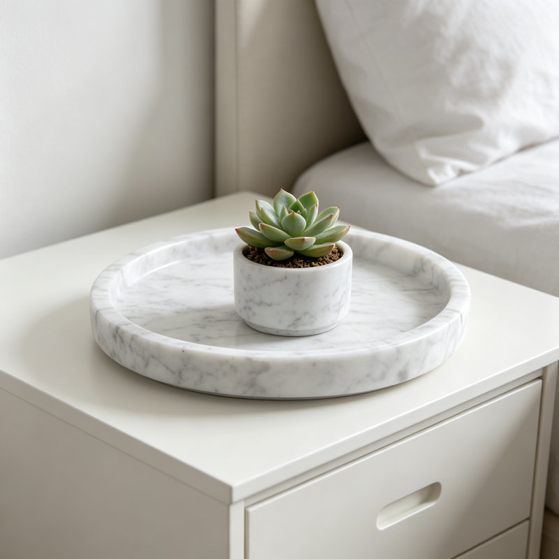 Natural Marble Tray, Polished Stone Vanity Organizer And Decorative Display Tray With Anti-Slip Base For Home Decor