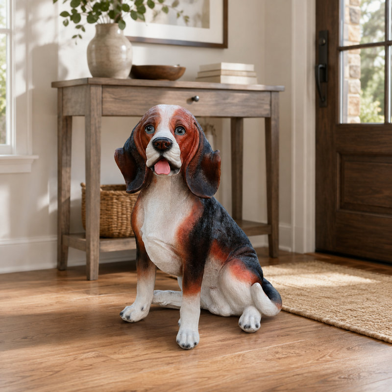 Statue de jardin en résine pour chien 16,9 po Basset Hound, peint à la main