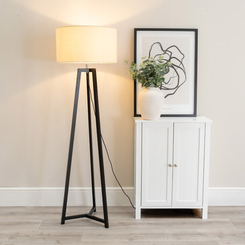 Rhavyn 148cm Traditional Floor Lamp, Natural, Matte Black