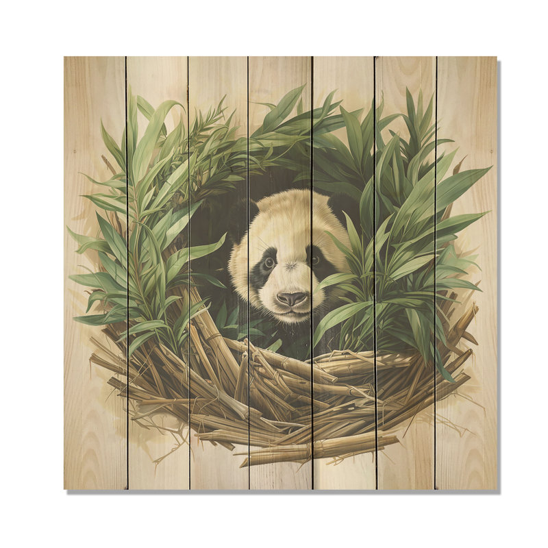 Panda vert sur fond de bambou, H 30 po x l 30 po