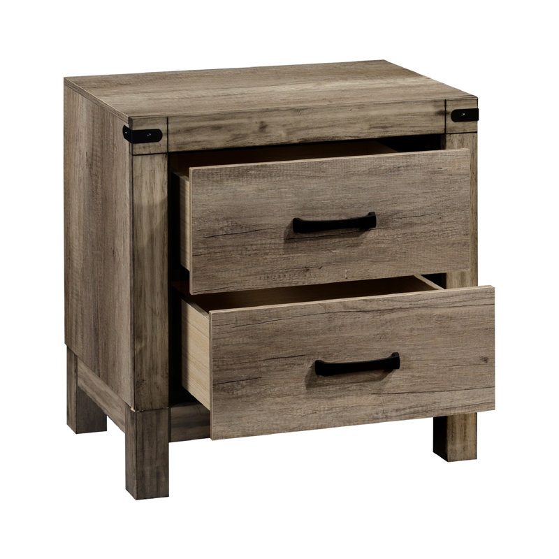 Table de chevet 2 tiroirs pour chambre à coucher - Bois massif brun rustique avec meubles Element