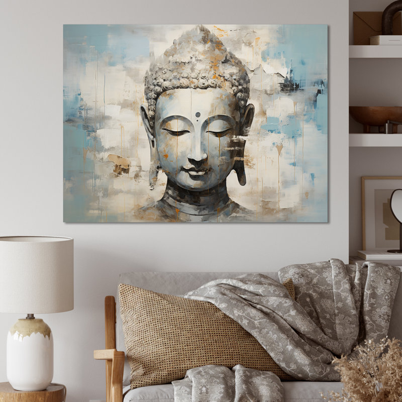 Simple Bouddhism Statue III - Bouddhisme, art mural, H 24 po x l 32 po x P 1 po, Toile tendue