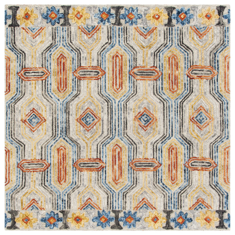 Tapis en laine et coton touffeté à la main Rubalcava, Carré 4 pi