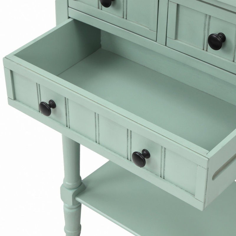 Console étroite, canapé mince avec trois tiroirs de rangement et tablette inférieure pour le salon, assemblage facile