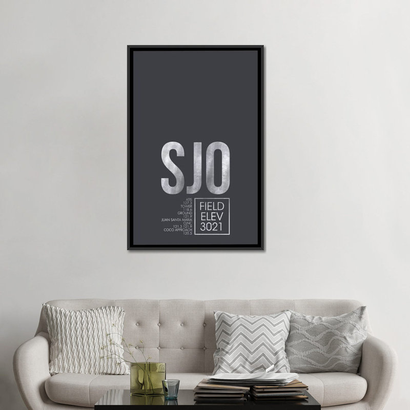 « air traffic control series », art textuel sur toile san jose, H 60 po x l 40po x P 1,5 po, Toile avec cadre noir