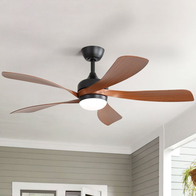 Ventilateur de plafond 52 po avec lumières DEL Damecia, Noir / brun