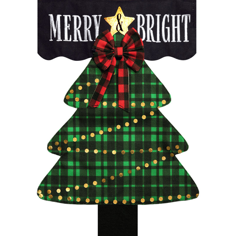 Merry And Bright Tree Burlap House Flag
