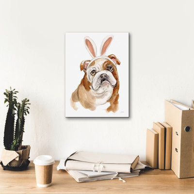 «Pâques Bulldog» par Katrina Pete, art mural sur toile, 12 po x 16 po