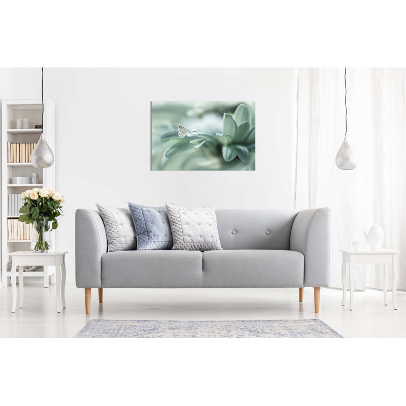 Dew Drop And Green Pastel Butterfly - Wrapped Canvas Print, 61cm H x 91cm W