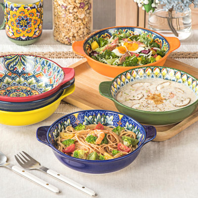 6 bols à pâtes en porcelaine de 6 oz avec poignée - 6 bols de soupe bohémiens allant au micro-ondes et au lave-vaisselle