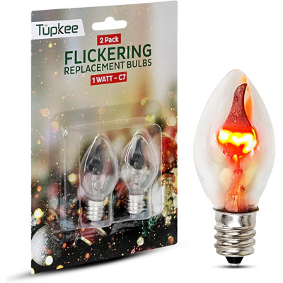 C7 Flickering Flame Bulb – 1W, Flicker Flame Light Bulb With A Orange Glow That Flickers And Dances Up And Down - Replacement For E12 Base Halloween, Christmas Candolier Window Candle