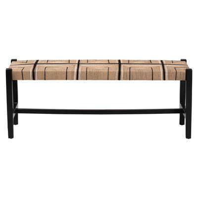 Callaghn Woven Paper Loom Bench With Mahogany Wood Frame - Handcrafted Accent Seating For Dining Room Or Entryway, Black by Longshore Tides