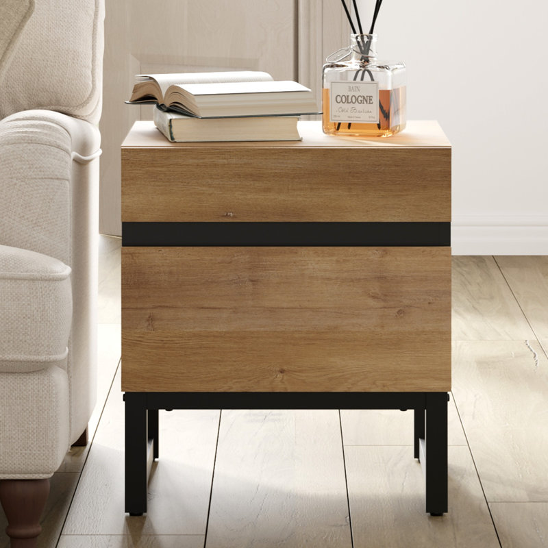 Aadam Modern End Table With 2 Drawers, Oak