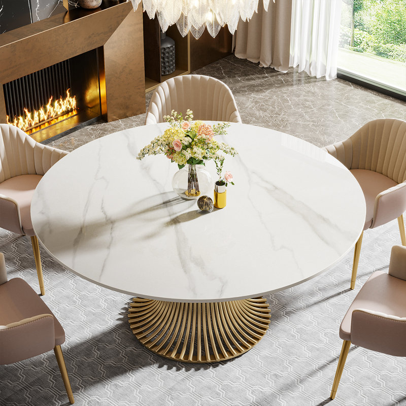 Babbie Round Stone Top Metal Base Dining Table