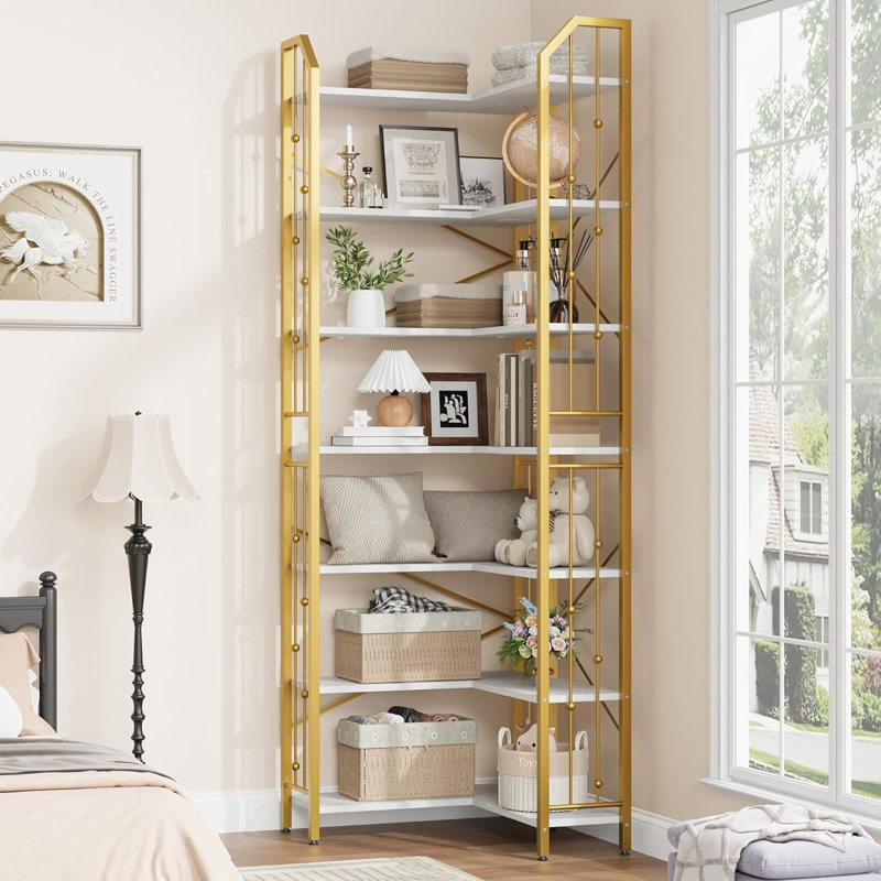 Metal Etagere Bookcase, 218.4cm H x 39.6cm W x 23.9cm D, White