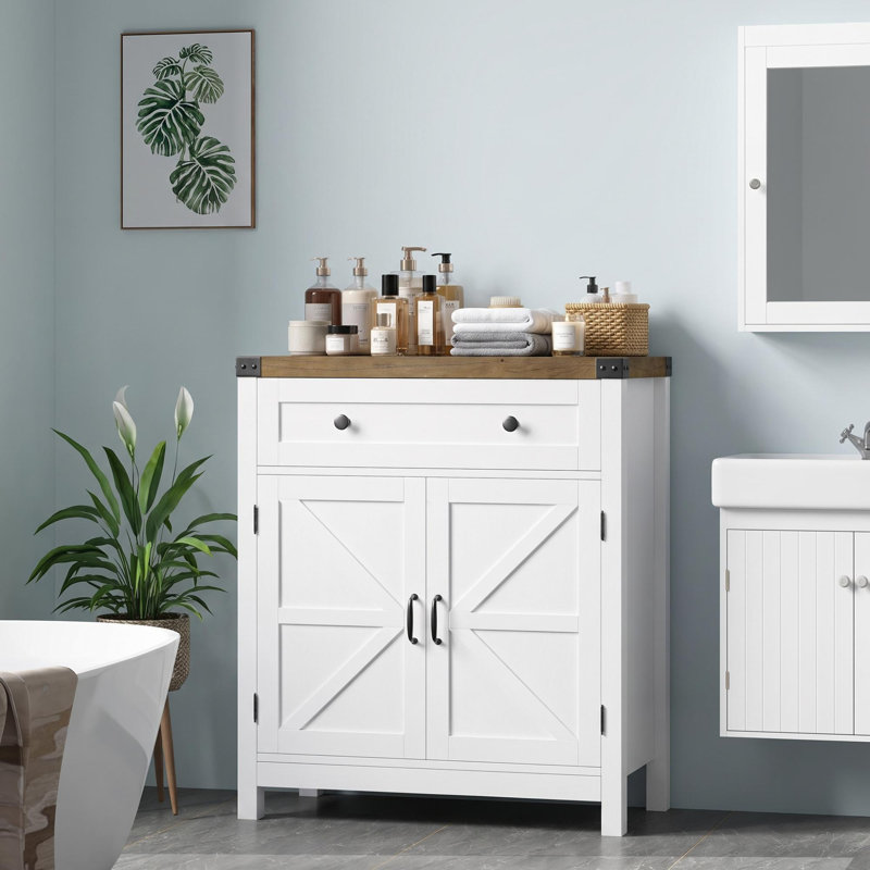 Rhodell Freestanding Bathroom Cabinet, White/Brown