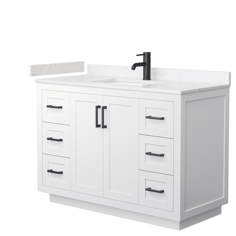 Miranda 48" White Vanity with Carrara Marble Top and Black Hardware