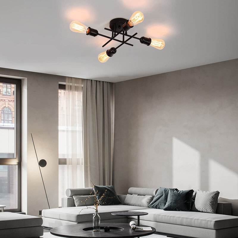 Demetriona 4-Light 34cm Semi Flush Mount, Black
