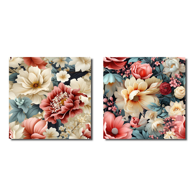 Faustine - Floral Square Collage Set Of 2, 36" H x 73" W, Wrapped Canvas