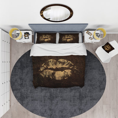 Gold Fashions Lips - Ensemble de housse de couette tendance - Polyester en microfibre