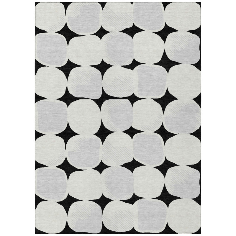 Tapis intérieur lavable abstrait 10 pi x 14 pi noir et gris ivoire