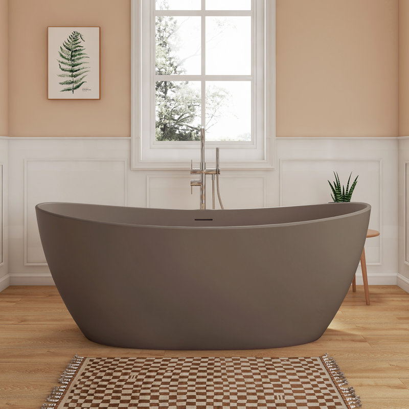 Fslefay 65'' Freestanding Bathtub Solid Surface Deep Soaking Tubs, Taupe