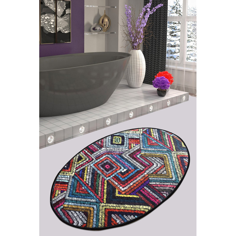 Tapis géométrique orange / brun / gris / bleu Grondin, Ovale 2 pi x 2 pi 11 po