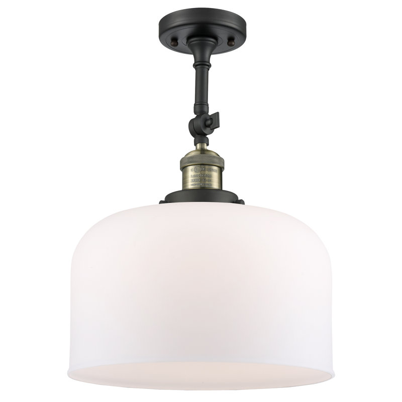 Plafonnier semi-encastré 1 lumière 12 po Temescal, Ampoule non incluse, Blanc mat, Laiton antique noir