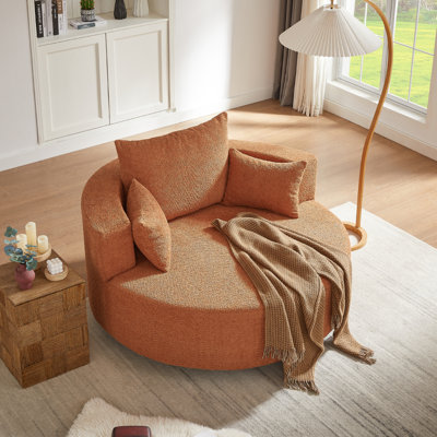 Fauteuil d'appoint pivotant à 360 ° avec 3 coussins amovibles pour salon, chambre à coucher, bureau et hôtel, rouge orange