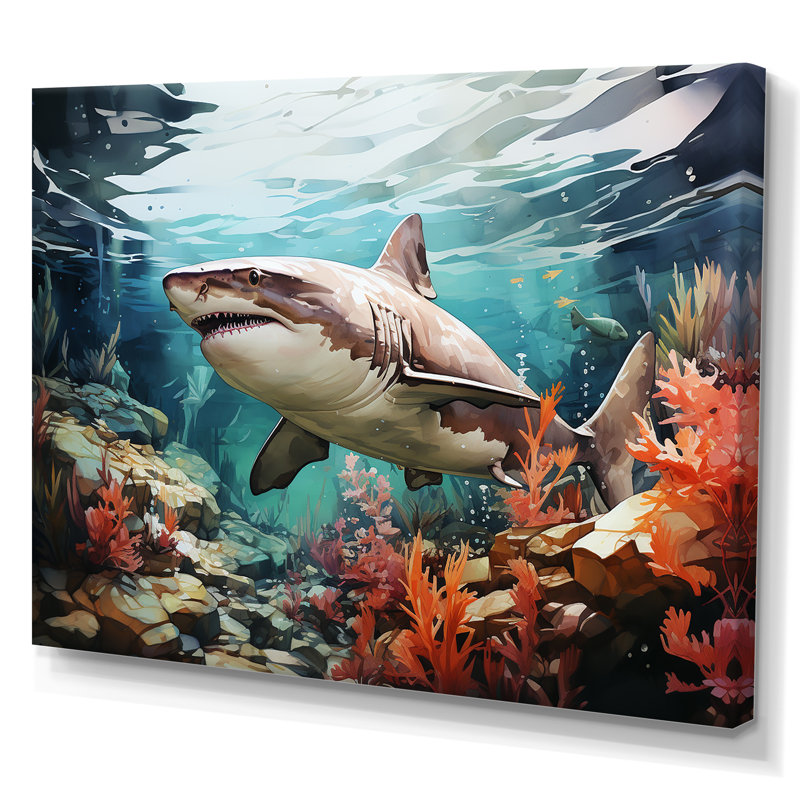 " Silent Hunter Sharks Portrait IV ", 24" H x 32" W x 1" D, Wrapped Canvas