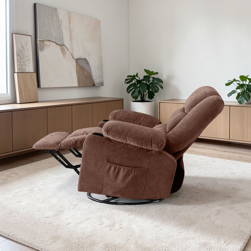 Adair Massage Swivel Rocker Recliner Chair With Vibration Massage And Heat For Living Room With Rocking Function And Side Pocket, 2 Cup Holders, USB Charge Port