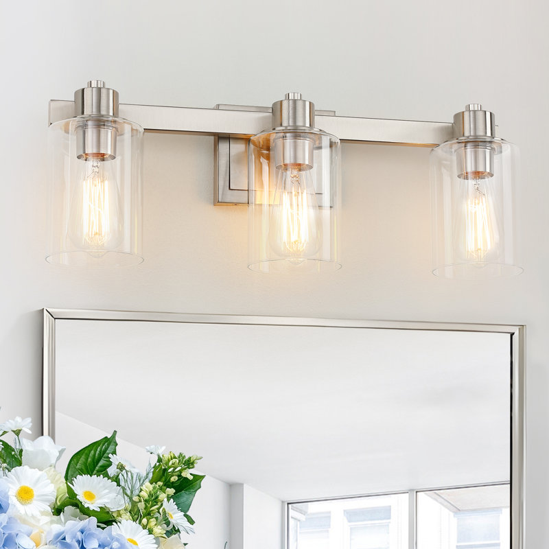 Éclairage pour meuble-lavabo de salle de bain 22 po à 3 lumières en nickel avec abat-jour en verre 22 po, 3 lumières