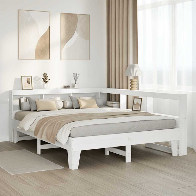 Solid Wood Storage Bed, European King (160 x 200 cm), White