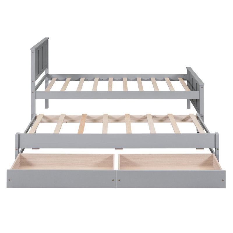 Lit plateforme simple avec lit gigogne et tiroir, fabrication en pin gris, créer un espace de rangement élégant et fonctionnel, maximiser l'attrait