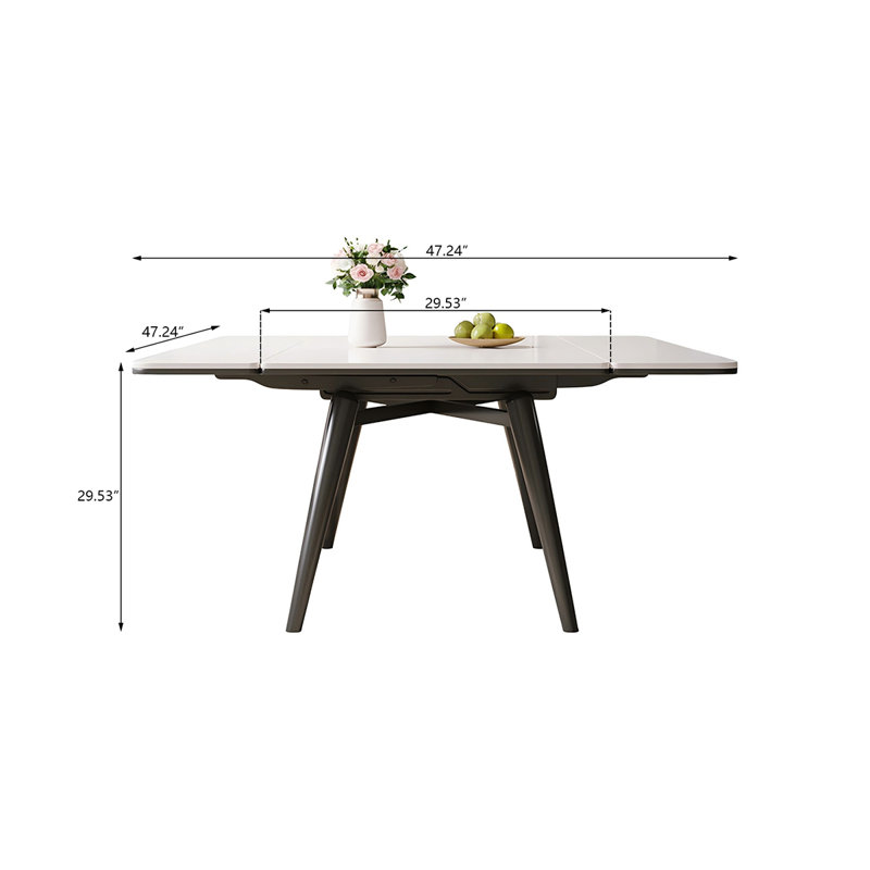 Sintered Stone Solid Wood Ash black and white Dining Table, 29.53"H x 47.24"L x 47.24"W