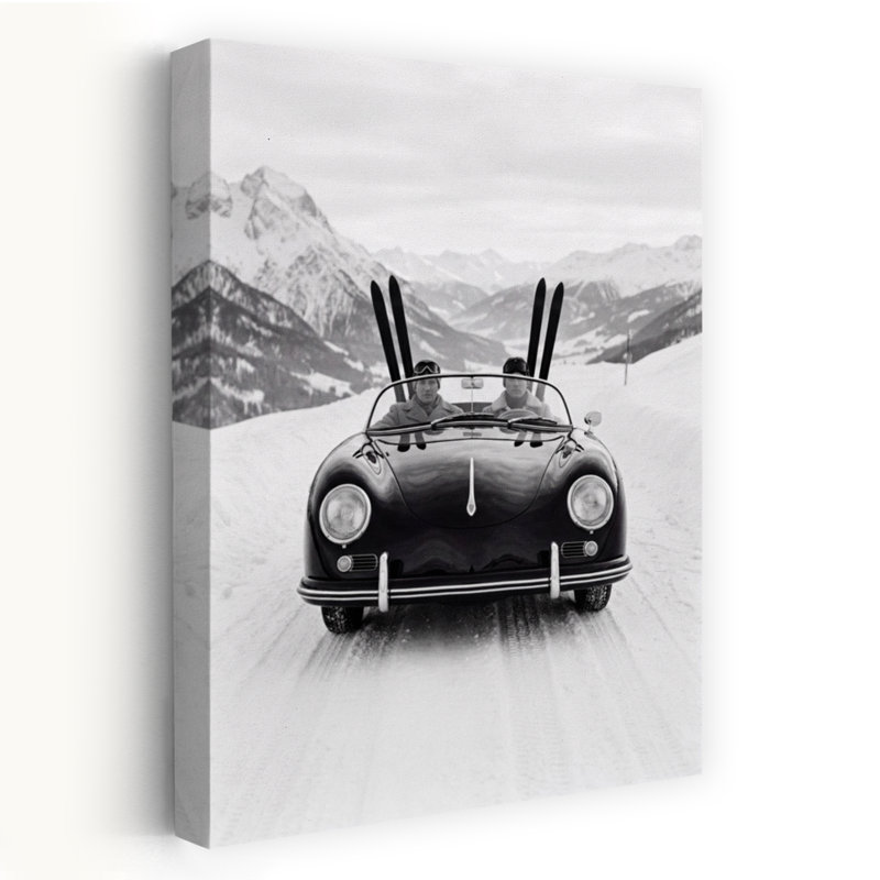 «Vintage Alpine Ski Trip Classic Elegant Retro Mountain Winter», art mural, H 36 po x l 24 po
