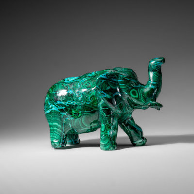 Véritable sculpture d'éléphant malachite polie (3,9 lb)
