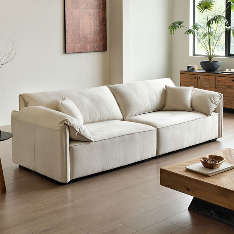 Canapé modulaire en velours, H 31,5 po x l 110,24 po x P 41,34 po, Beige