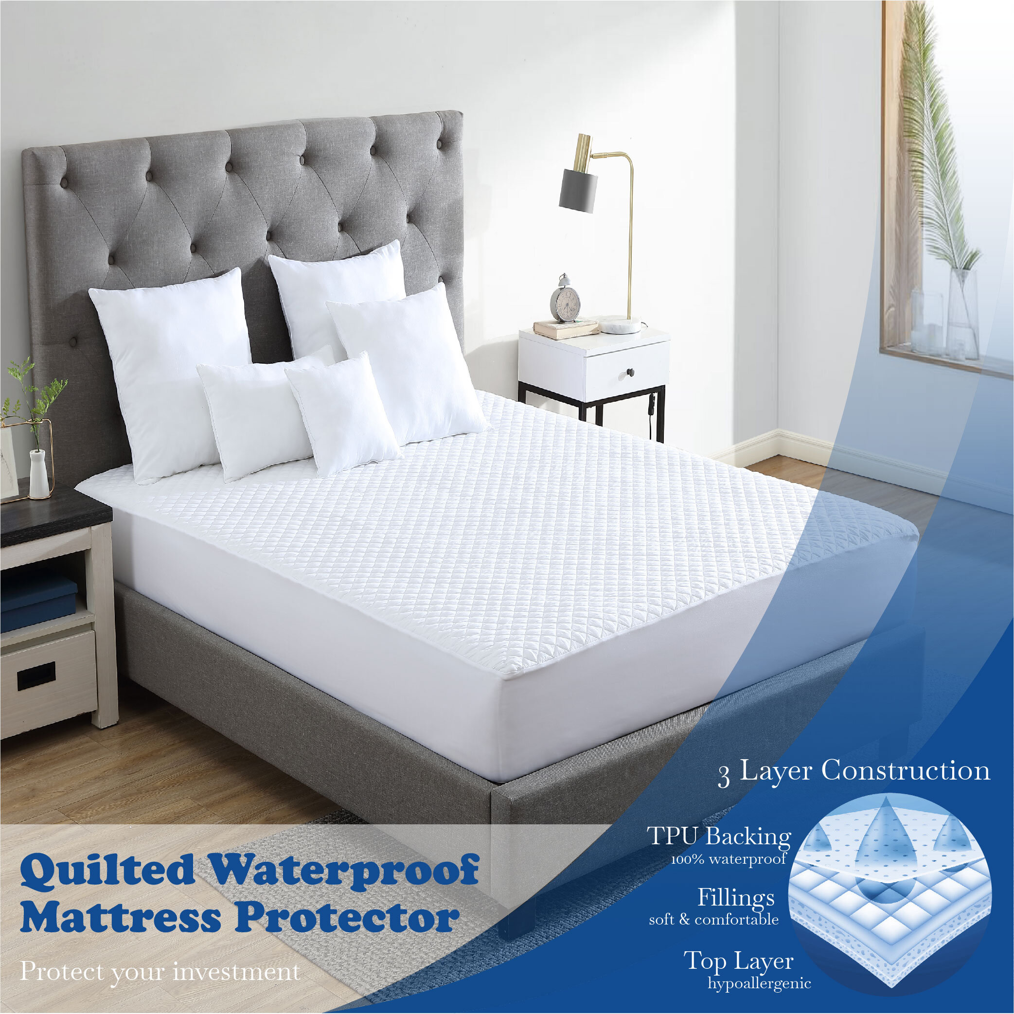 waterproof hypoallergenic bed quilted mattress protector