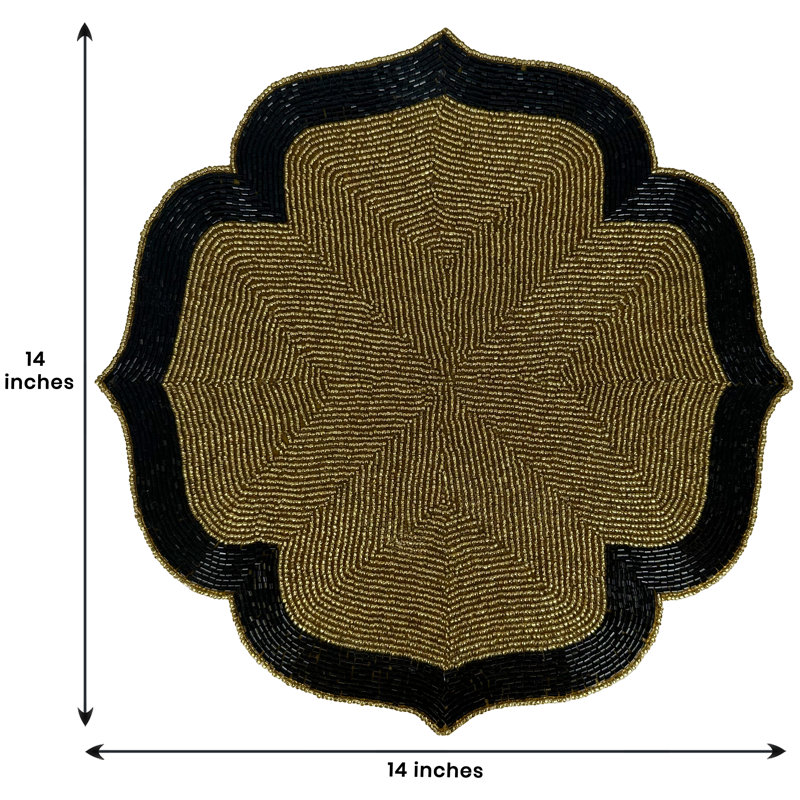 Ensemble de napperons perlé 4 pièces Dec Arround de 14 po - Napperons faits à la main, Doré / noir