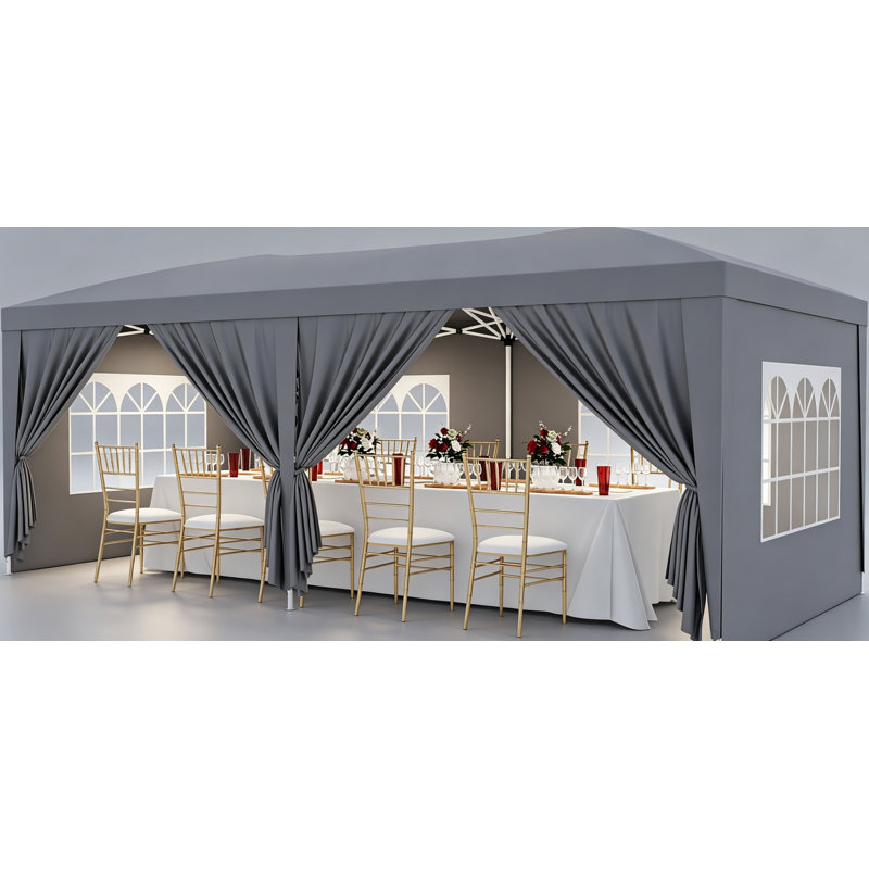 Auvent 10 x 20 pi avec 6 parois latérales et abri imperméable, Gris
